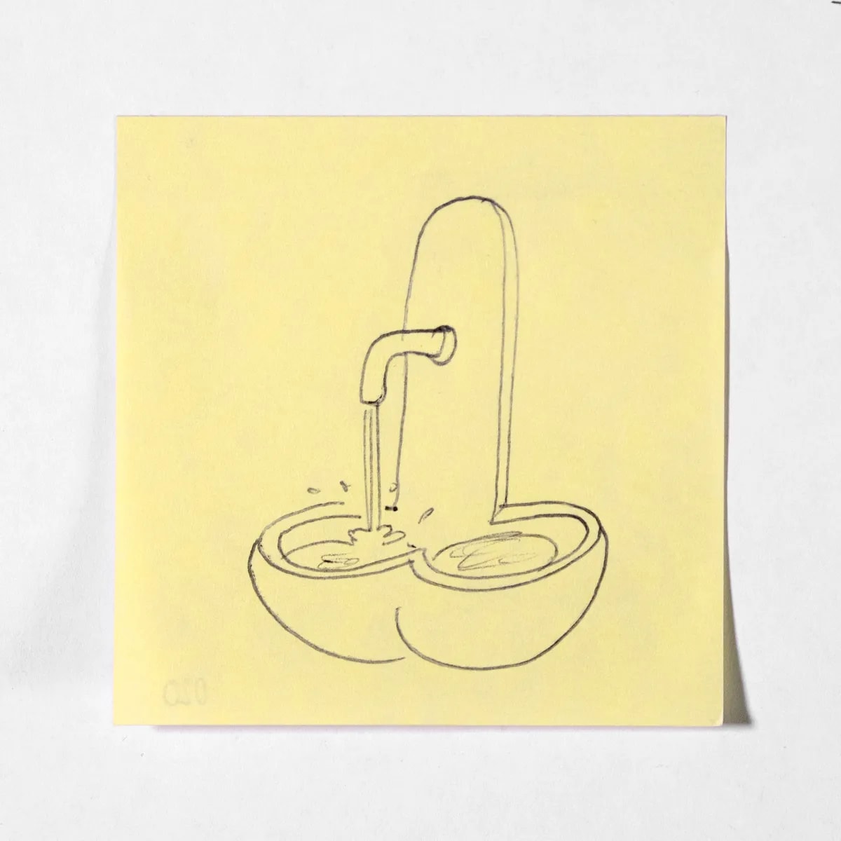 Fountain, No. 020 of 512: a hand-drawn cazzo on a sticky note