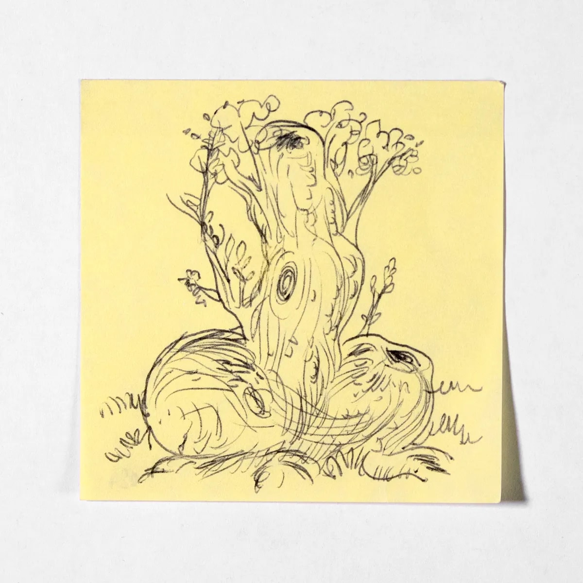 Tree, No. 024 of 512: a hand-drawn cazzo on a sticky note