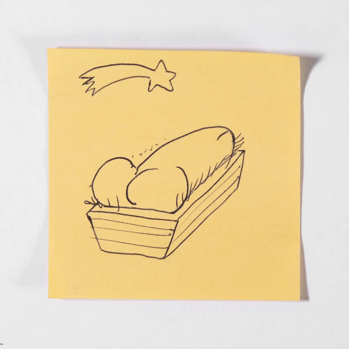 Nativity, No. 083 of 512: a hand-drawn cazzo on a sticky note