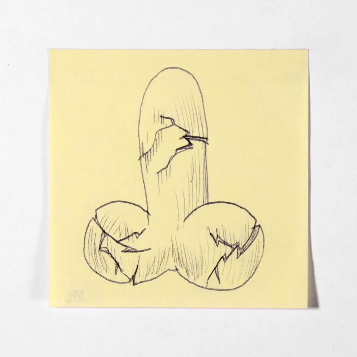 Cracked, No. 094 of 512: a hand-drawn cazzo on a sticky note