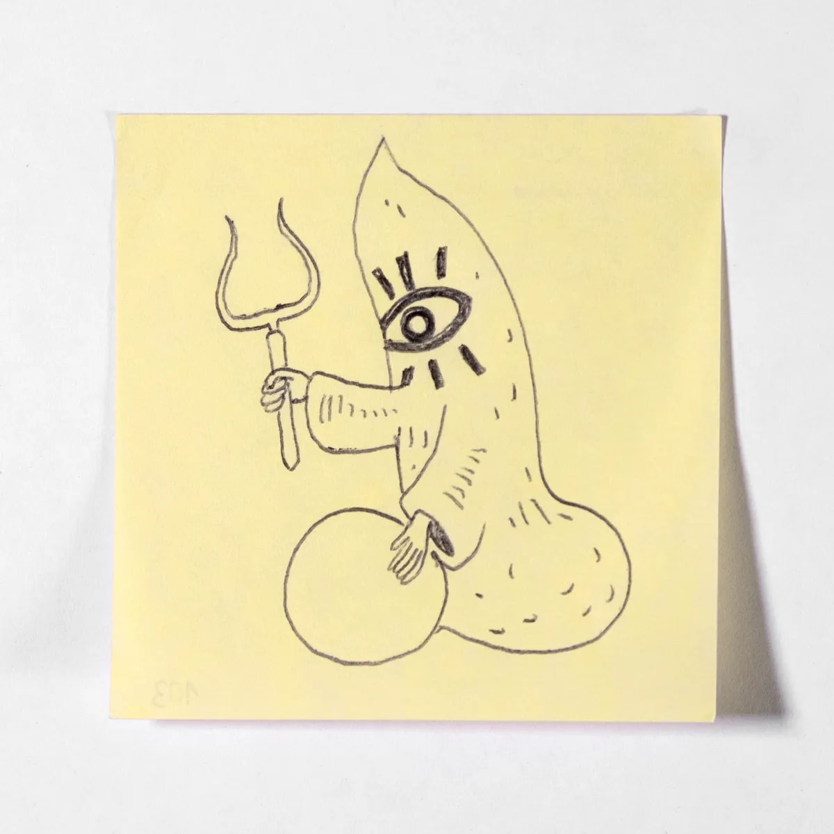 Hermeticism, No. 103 of 512: a hand-drawn cazzo on a sticky note
