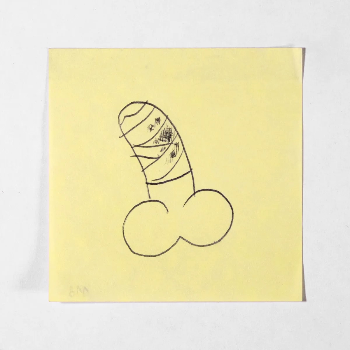 Battered, No. 118 of 512: a hand-drawn cazzo on a sticky note