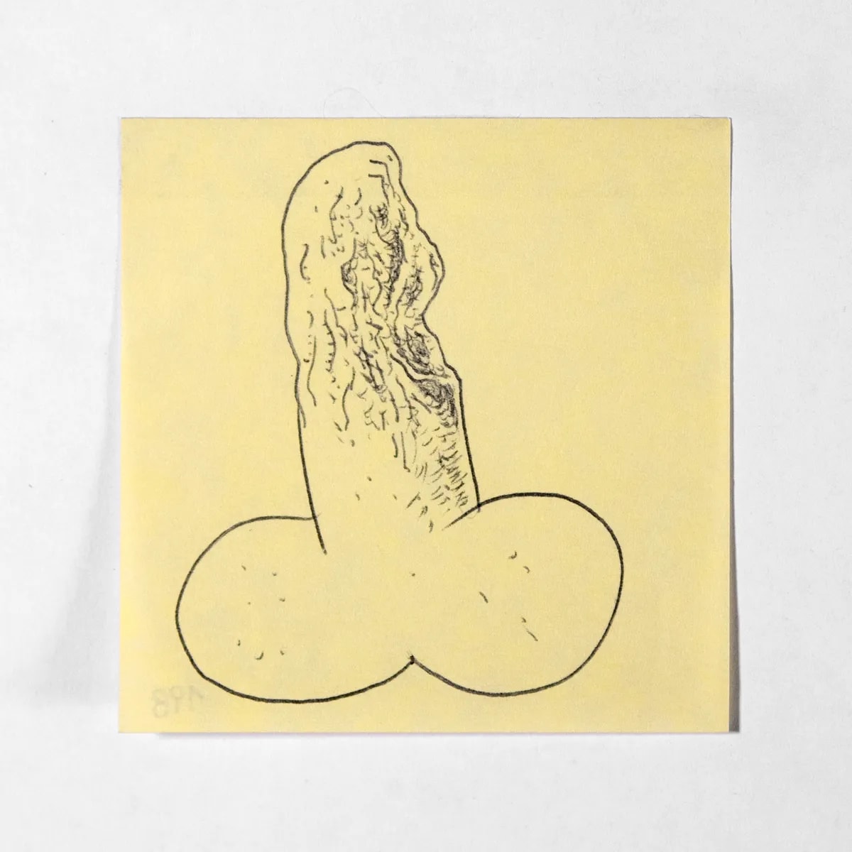 Clay, No. 198 of 512: a hand-drawn cazzo on a sticky note