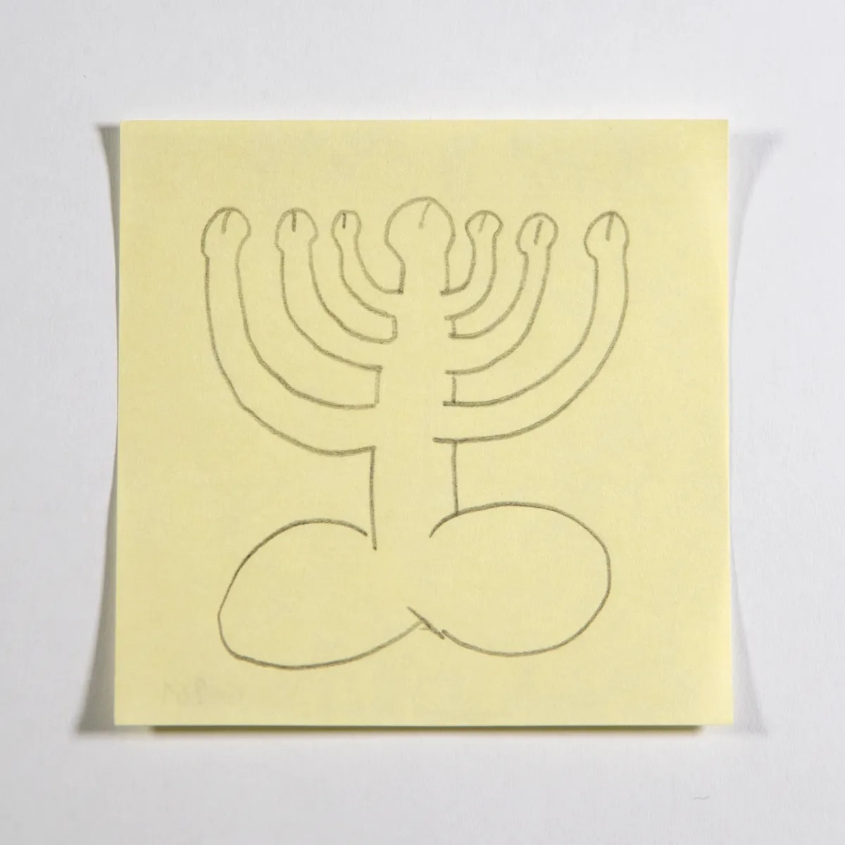 Menorah, No. 201 of 512: a hand-drawn cazzo on a sticky note