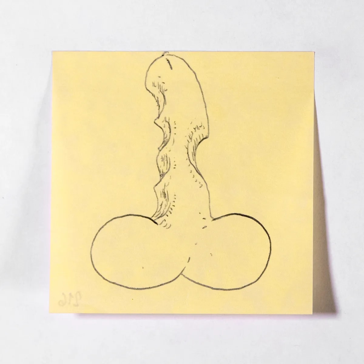 Handle, No. 216 of 512: a hand-drawn cazzo on a sticky note