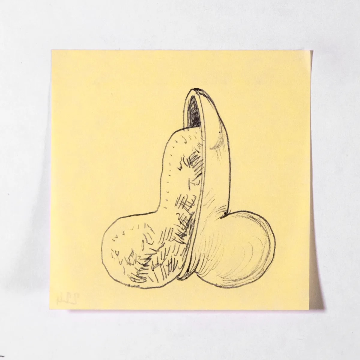 Lithobronze, No. 224 of 512: a hand-drawn cazzo on a sticky note