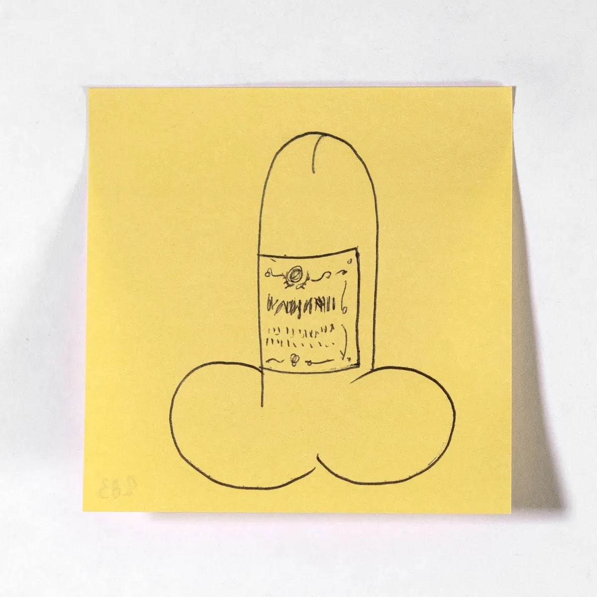 Reserve, No. 283 of 512: a hand-drawn cazzo on a sticky note