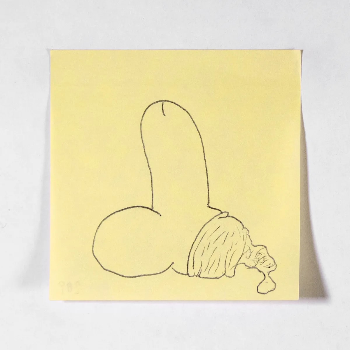 Condom, No. 289 of 512: a hand-drawn cazzo on a sticky note