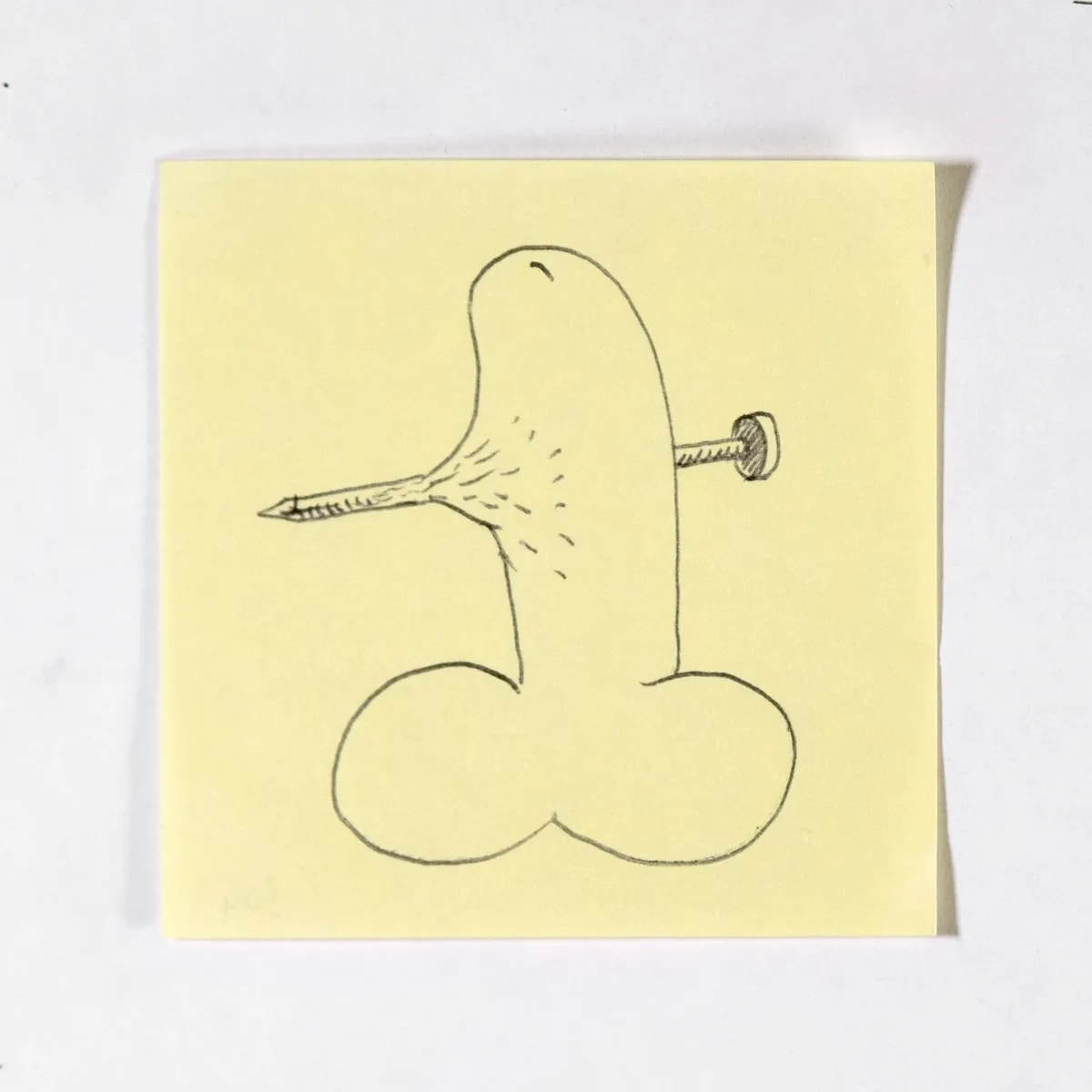Nailed, No. 304 of 512: a hand-drawn cazzo on a sticky note