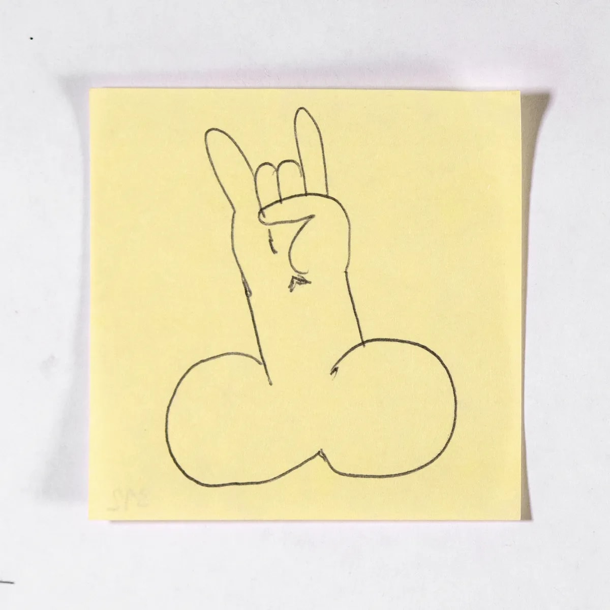 Superstitious, No. 312 of 512: a hand-drawn cazzo on a sticky note