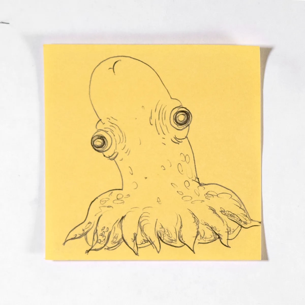 Kraken, No. 336 of 512: a hand-drawn cazzo on a sticky note