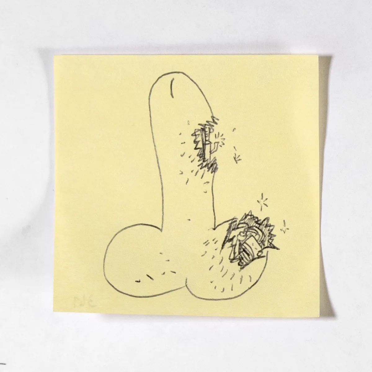 Cyborg, No. 341 of 512: a hand-drawn cazzo on a sticky note