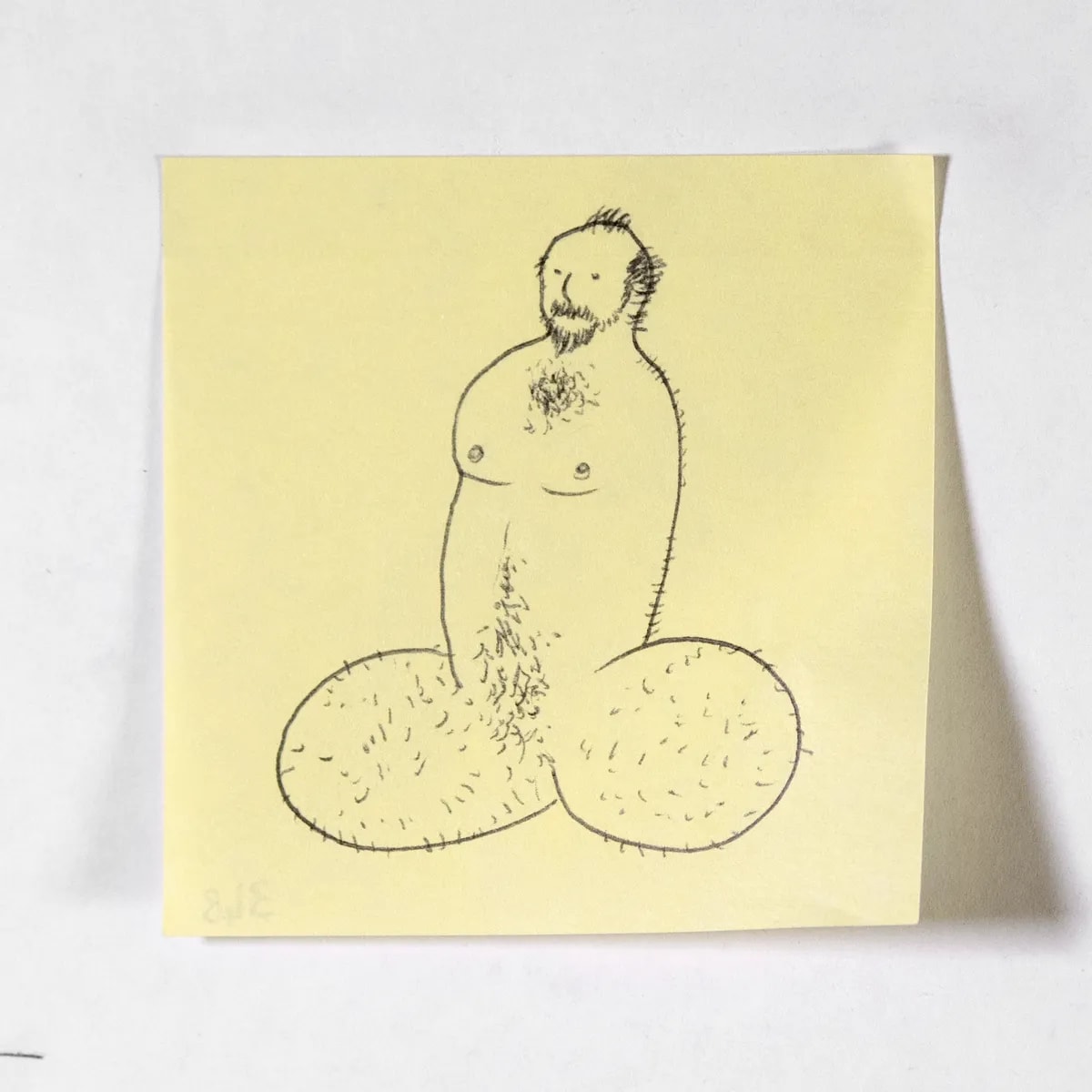 Bigguy, No. 348 of 512: a hand-drawn cazzo on a sticky note