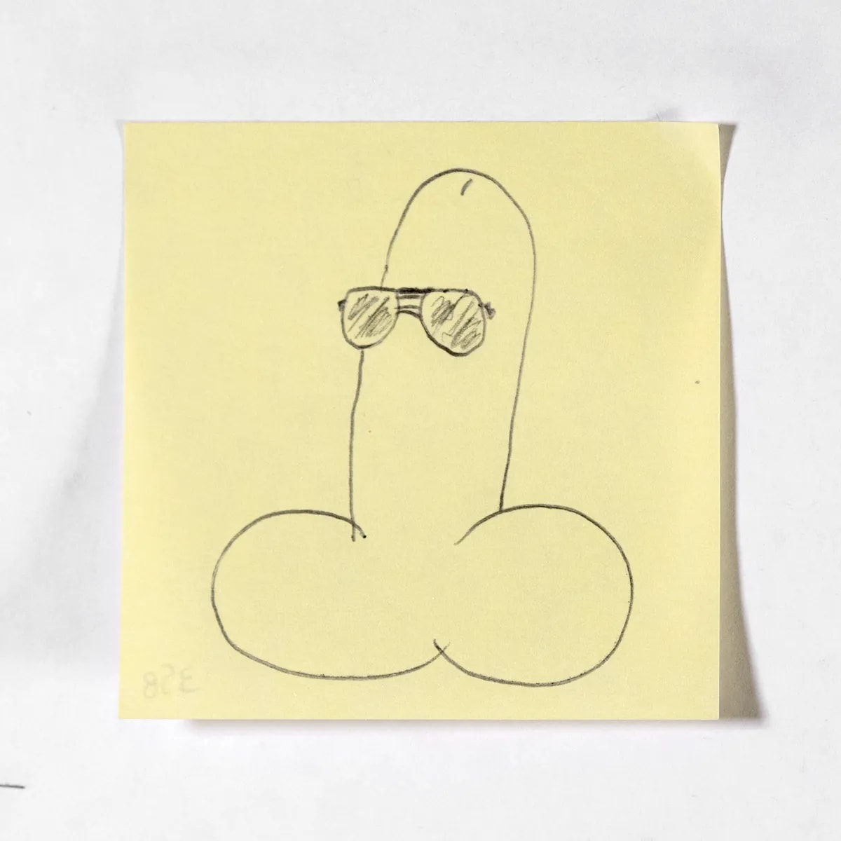 Braggart, No. 358 of 512: a hand-drawn cazzo on a sticky note