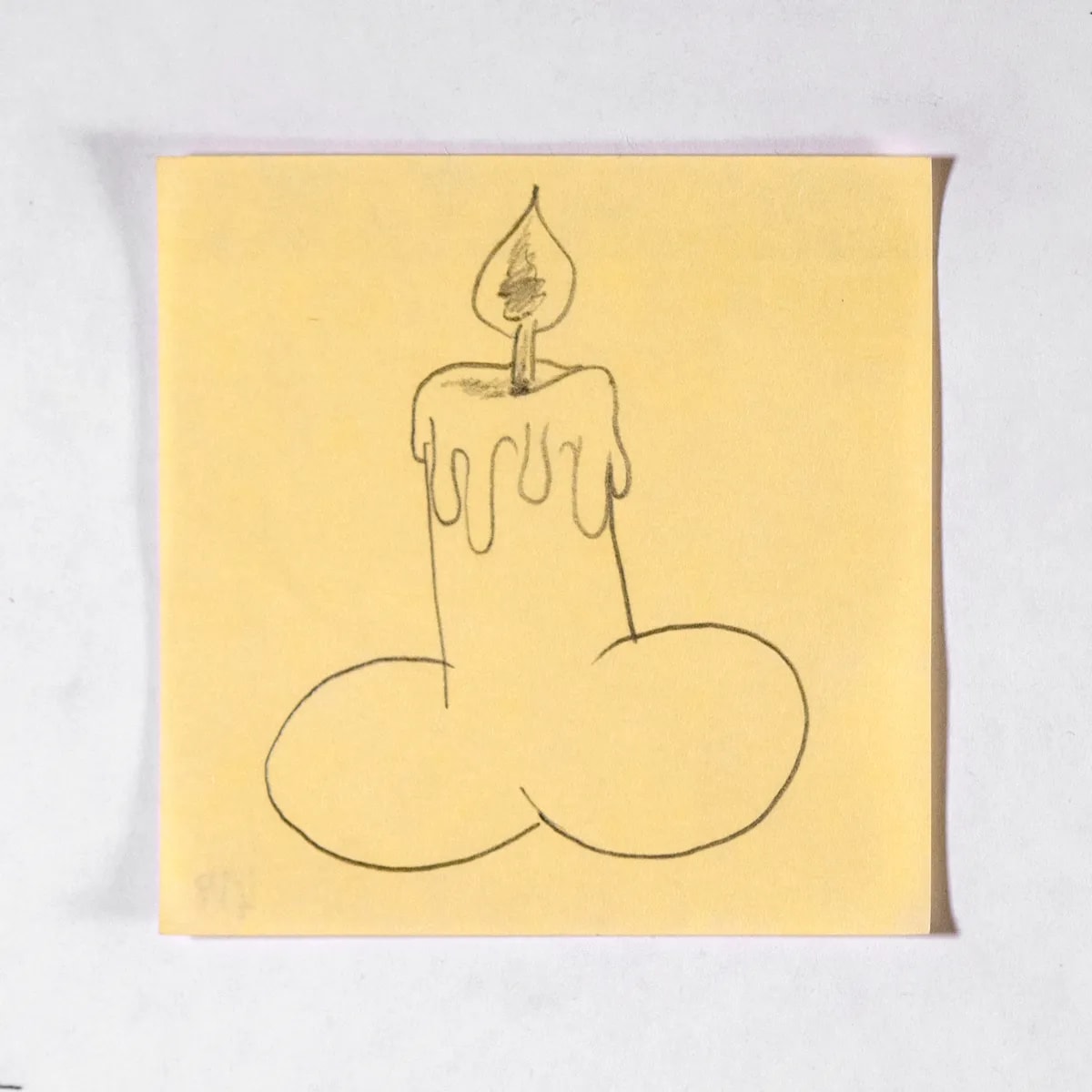 Candle, No. 419 of 512: a hand-drawn cazzo on a sticky note