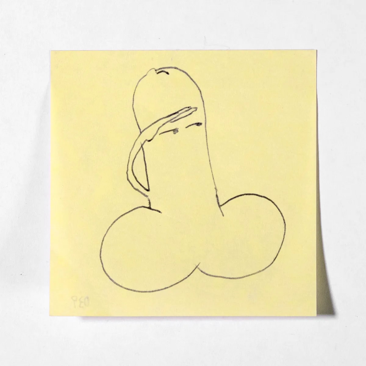 Far-sighted, No. 039 of 512: a hand-drawn cazzo on a sticky note