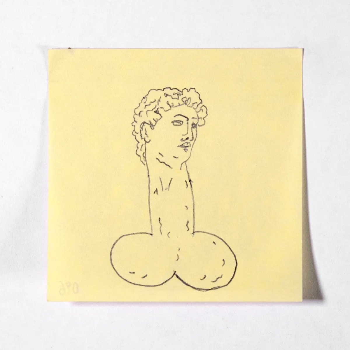 David, No. 096 of 512: a hand-drawn cazzo on a sticky note