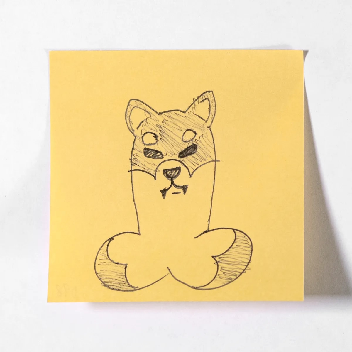 Shibainu, No. 098 of 512: a hand-drawn cazzo on a sticky note