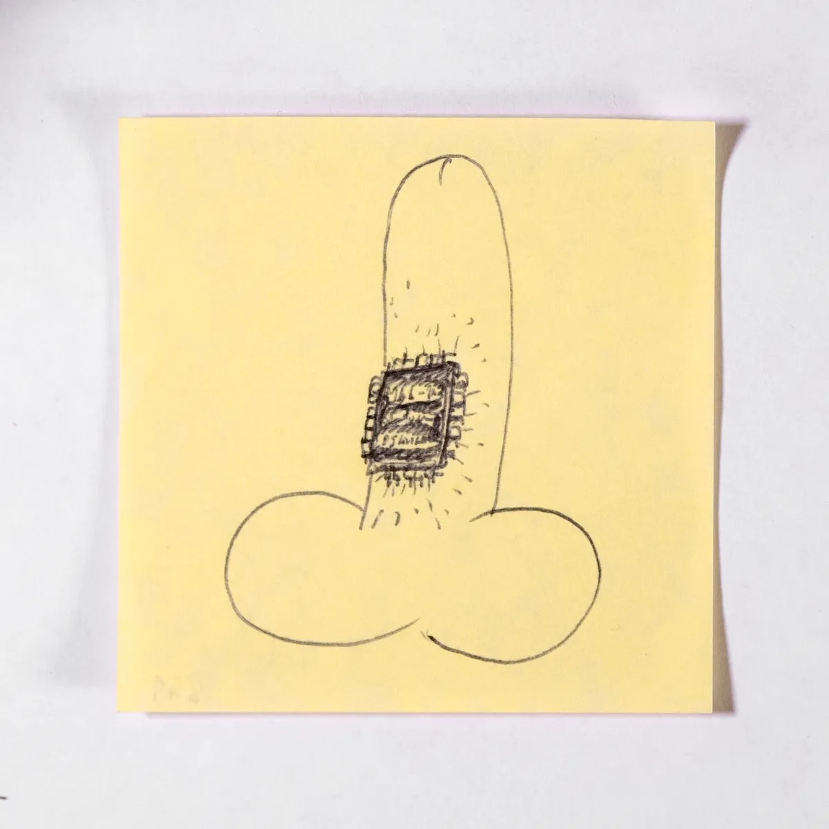 Microchip, No. 241 of 512: a hand-drawn cazzo on a sticky note