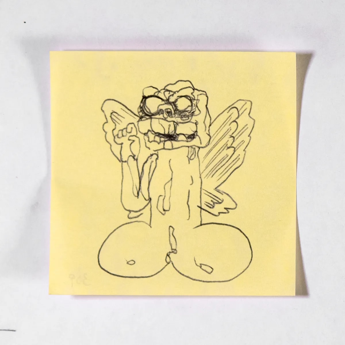 Pazuzu, No. 309 of 512: a hand-drawn cazzo on a sticky note