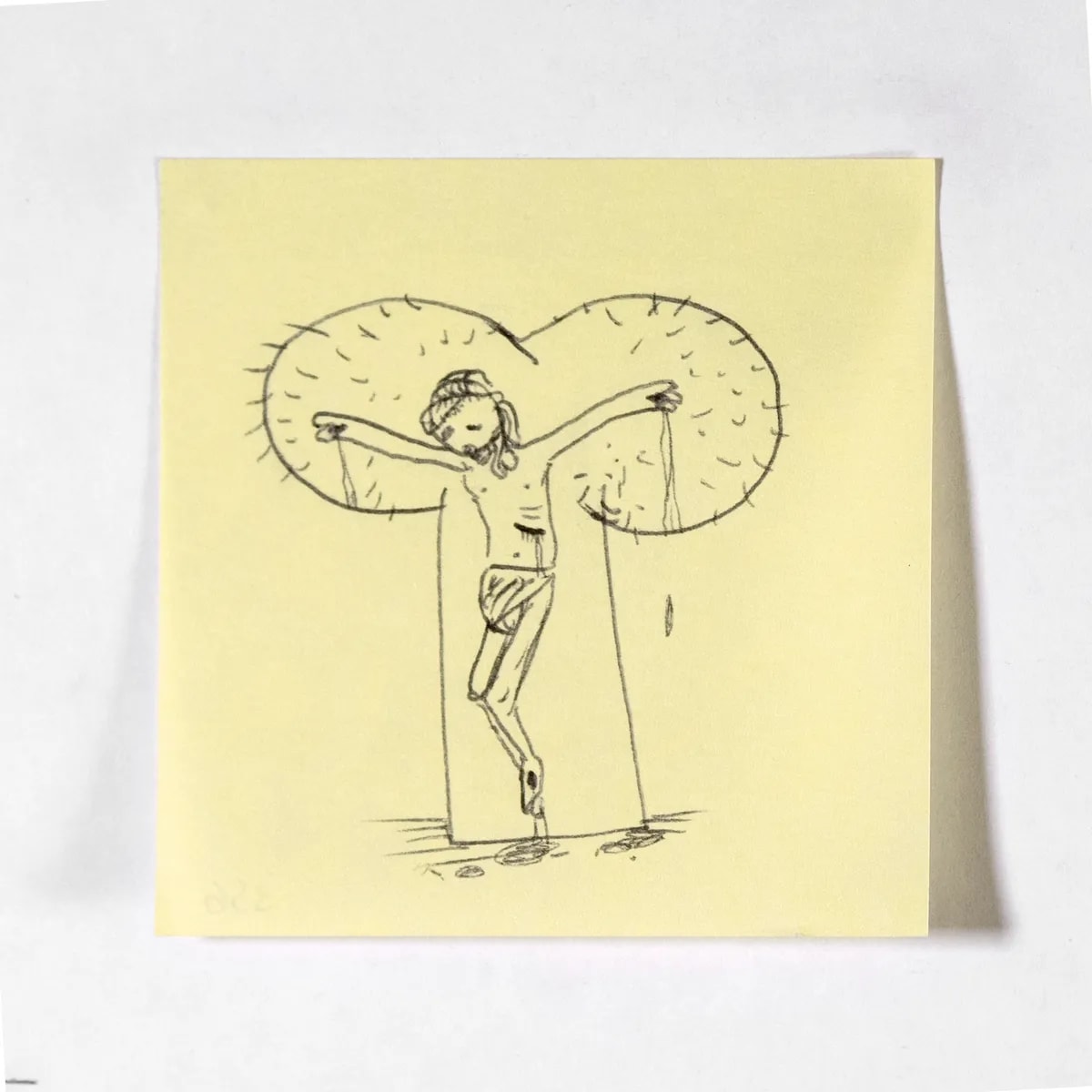 Crucifixion, No. 356 of 512: a hand-drawn cazzo on a sticky note