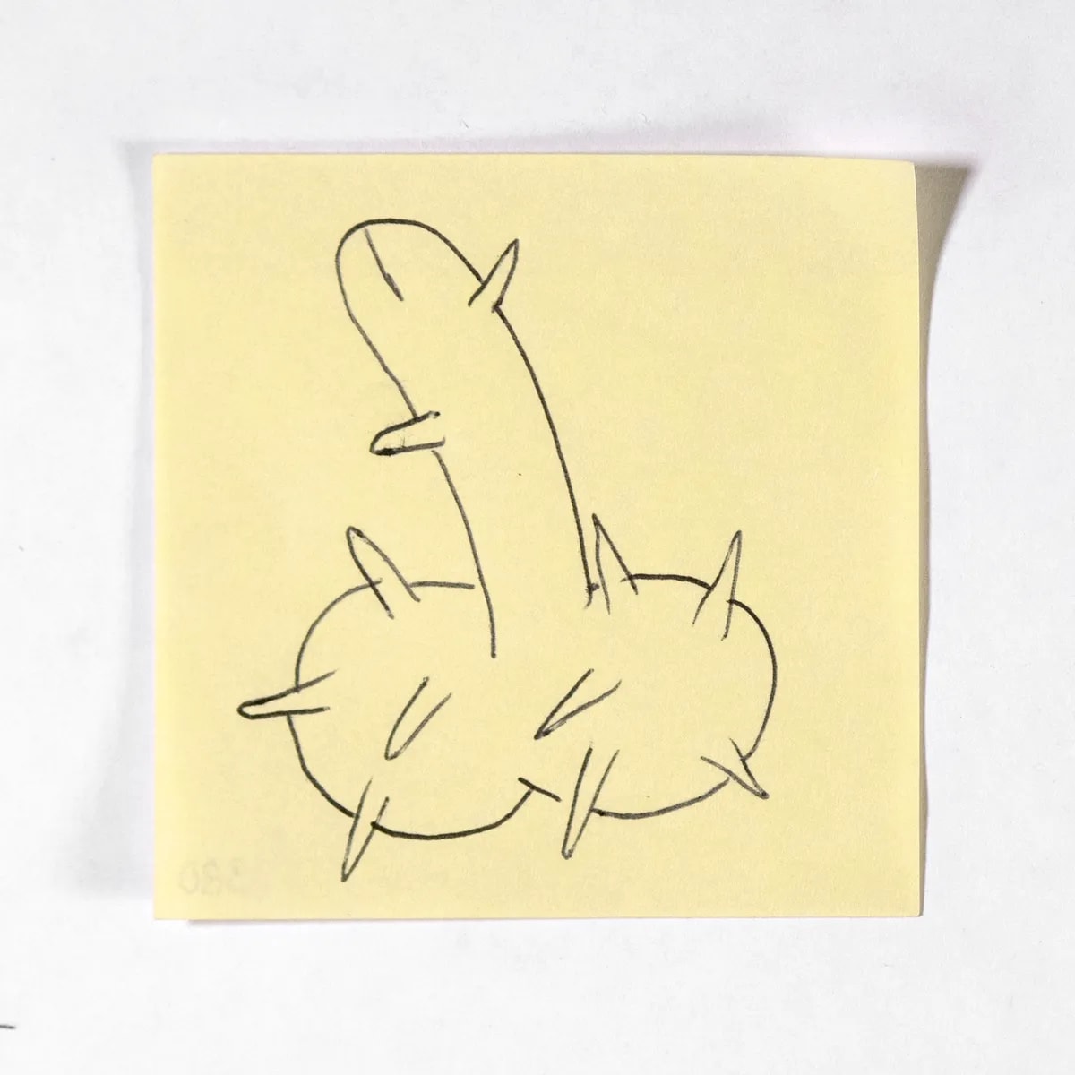 Thorns, No. 380 of 512: a hand-drawn cazzo on a sticky note