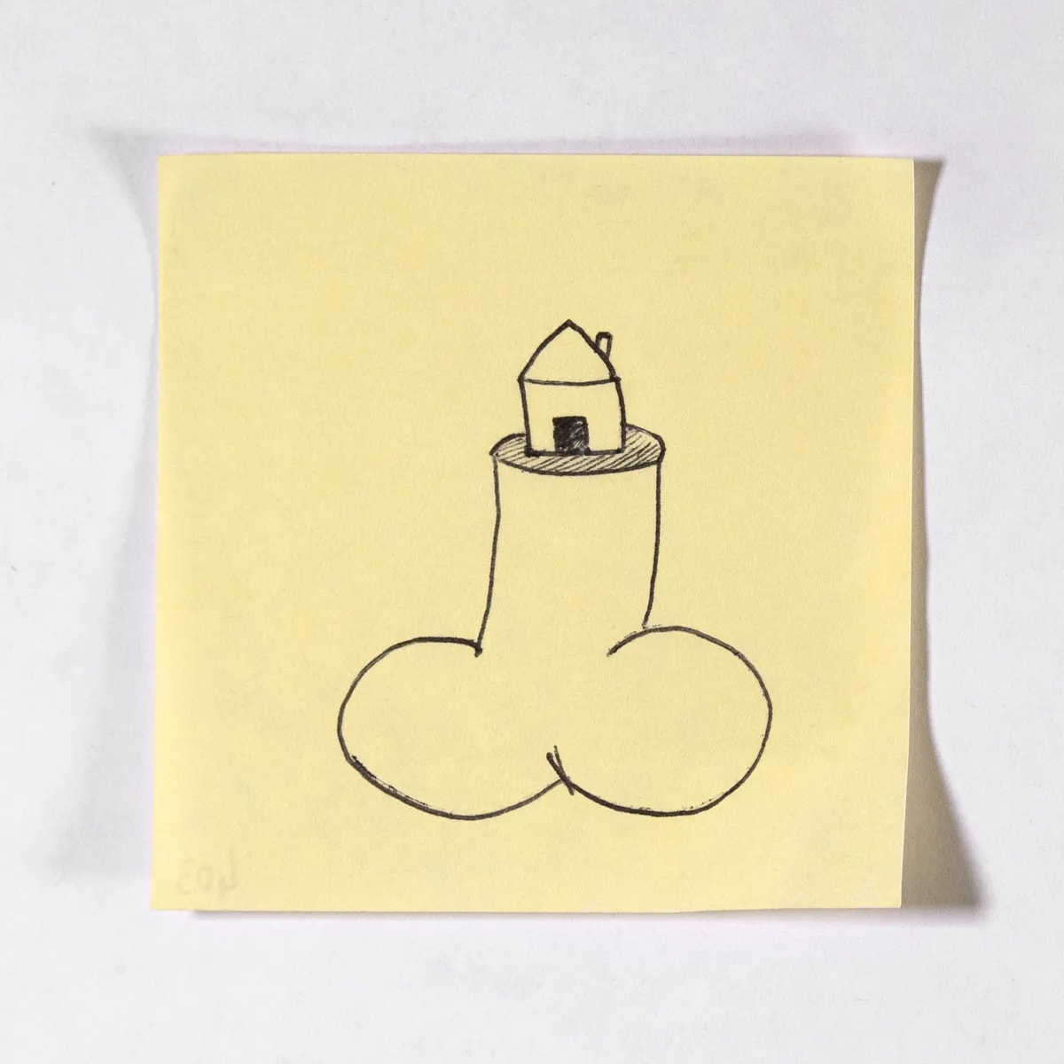 Landscape, No. 403 of 512: a hand-drawn cazzo on a sticky note