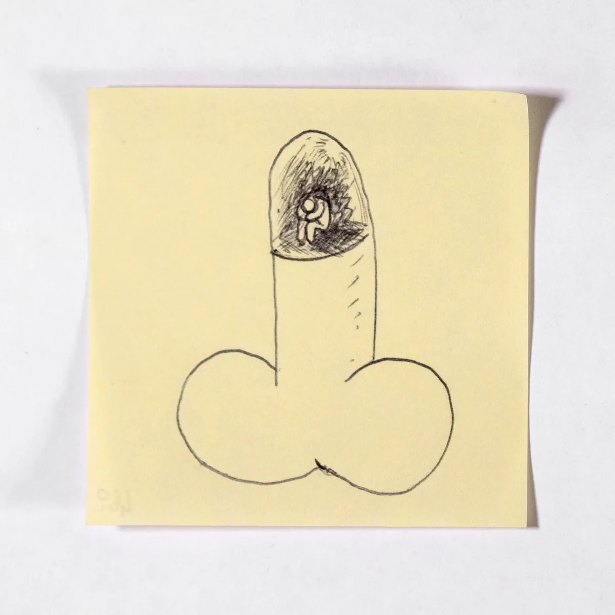 Depression, No. 469 of 512: a hand-drawn cazzo on a sticky note